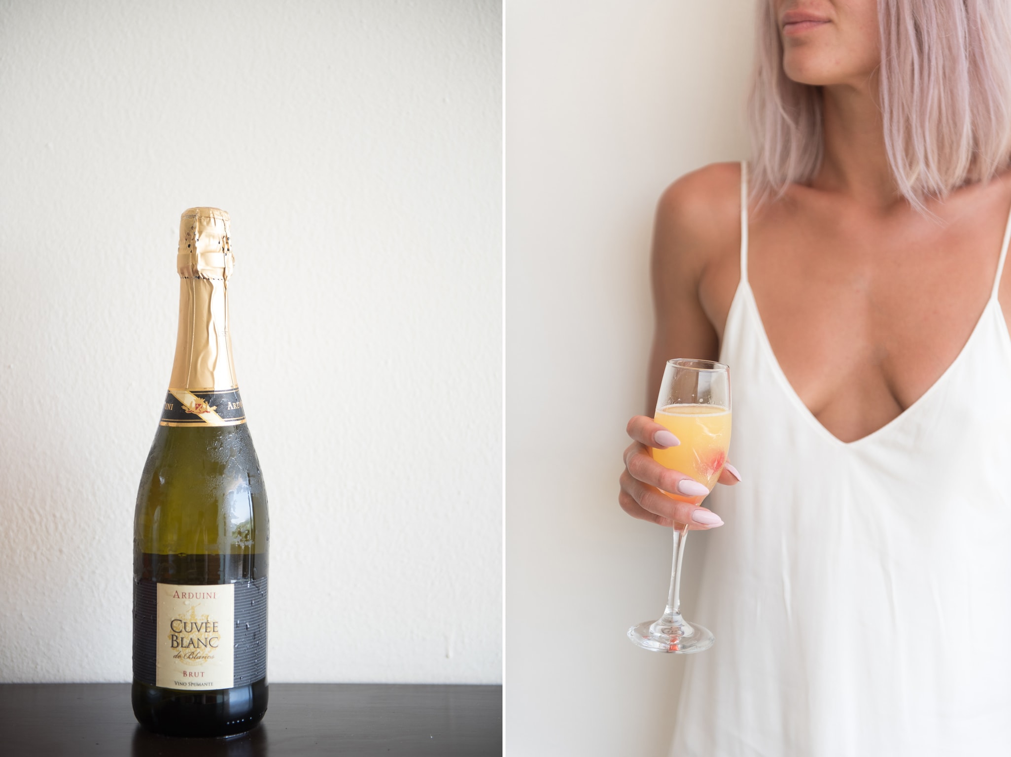 Bride holding glass of champage