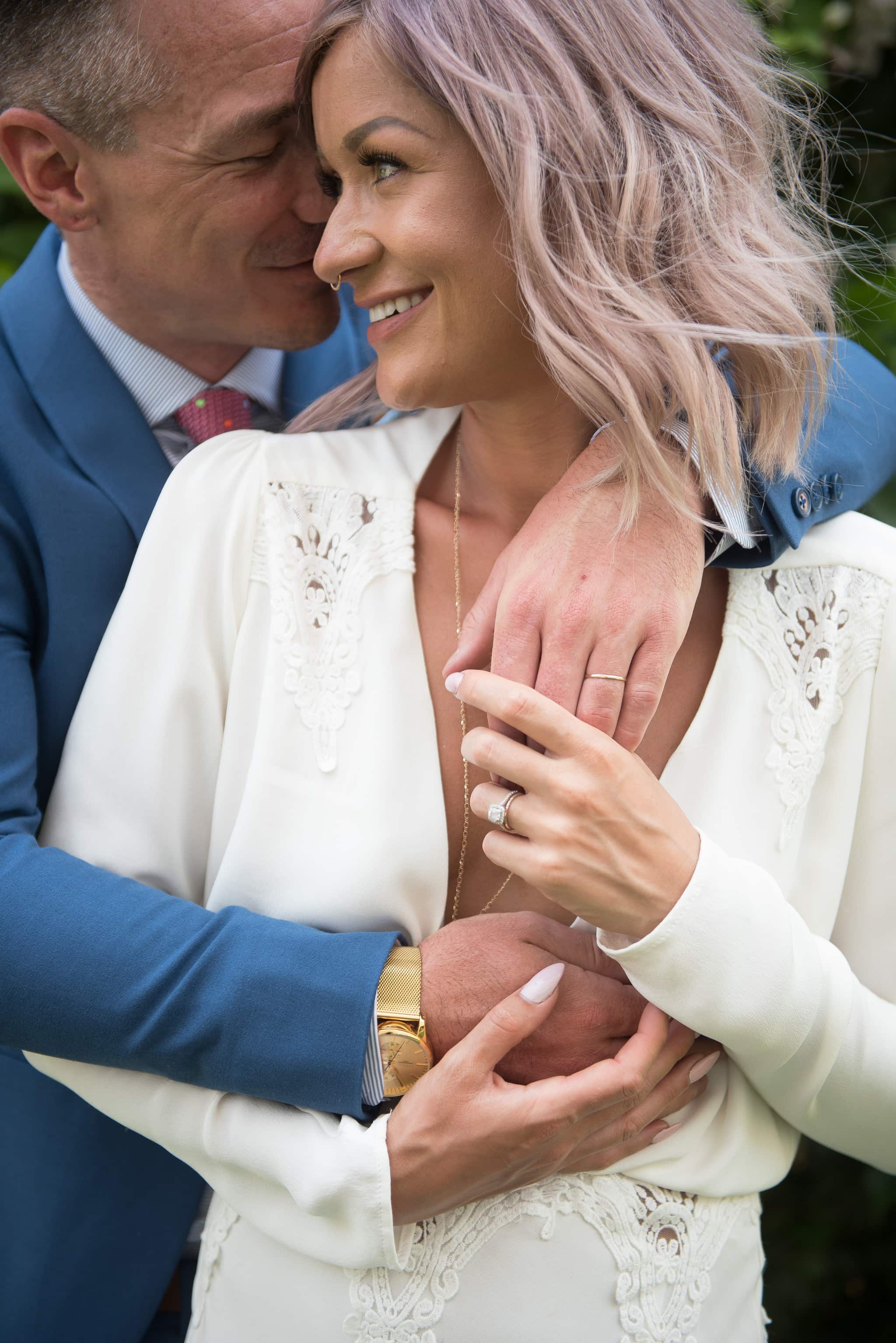 Bride and groom embracing 