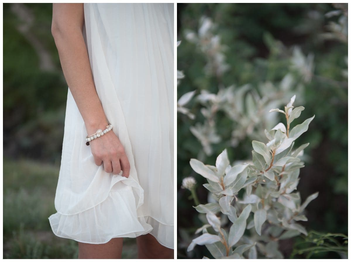 Bride holding side of dress