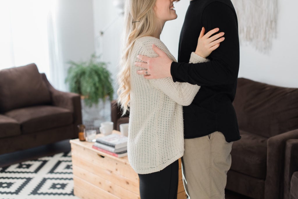 Intimate In home session couple dancing in living room