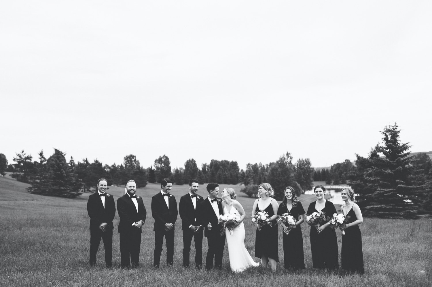Bridal party in field summer time