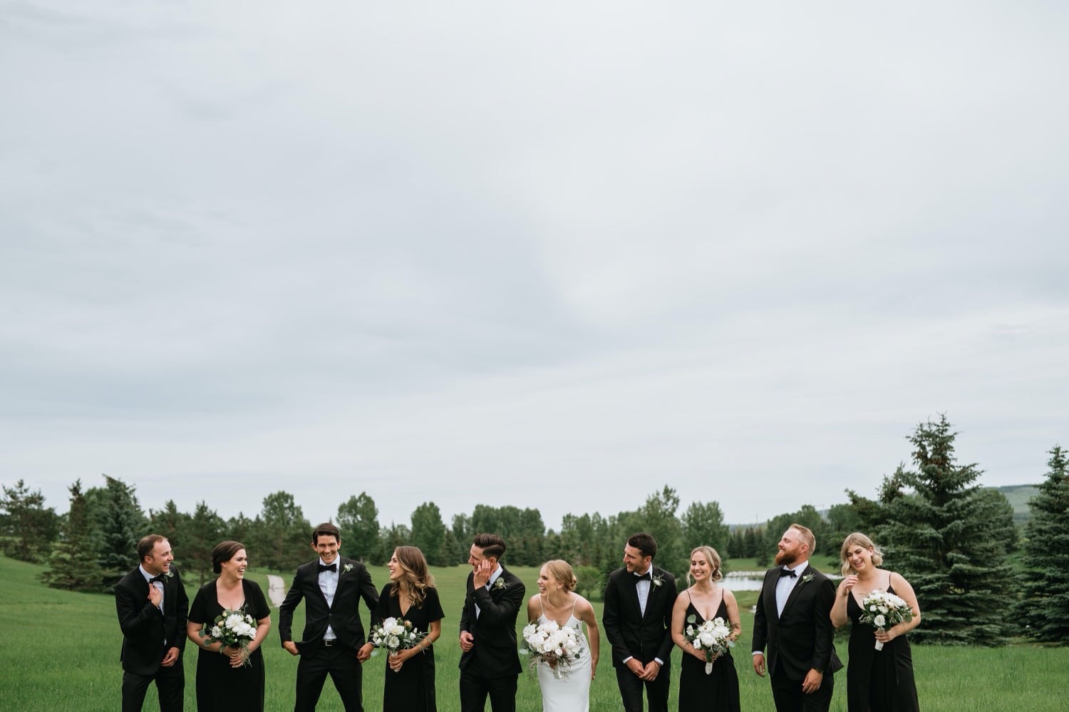 Bridal party in field